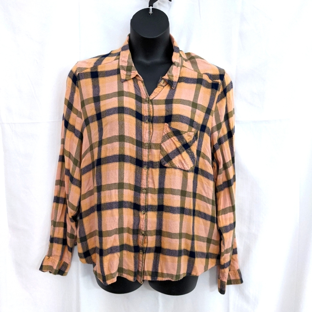 Maurices peach plaid soft flannel shirt